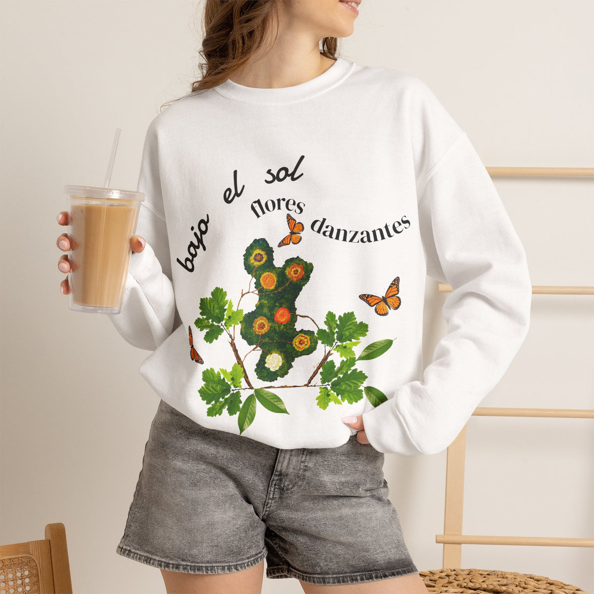 Floral Butterflies Crewneck Sweatshirt — "bajo el sol flores danzantes"