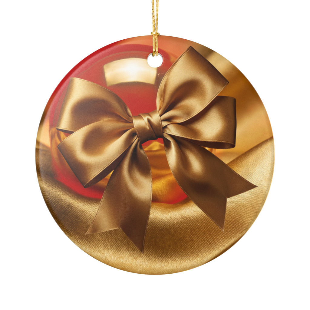 Gold Bow Heart Ceramic Ornament —