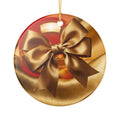 Gold Bow Heart Ceramic Ornament —