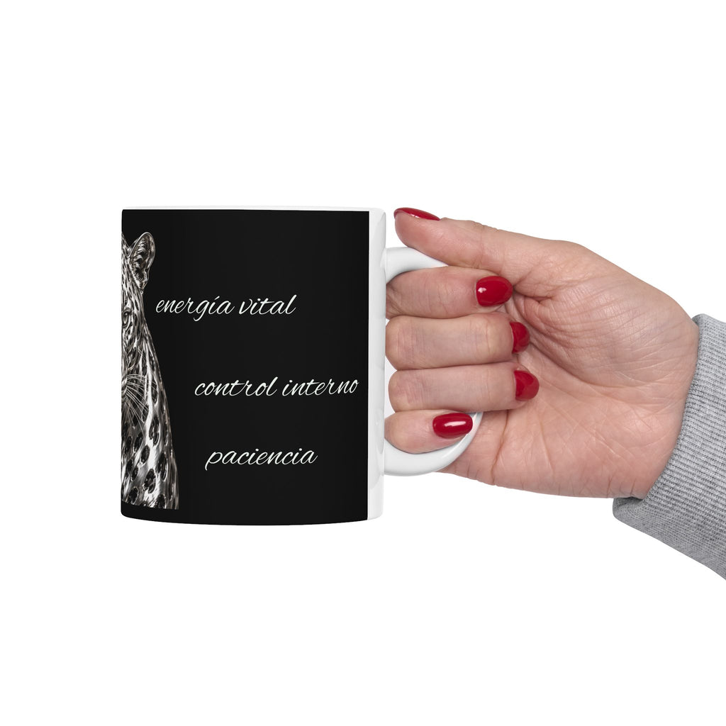 Leopard Portrait Ceramic Mug — Black Wildlife Coffee Cup (11oz & 15oz)