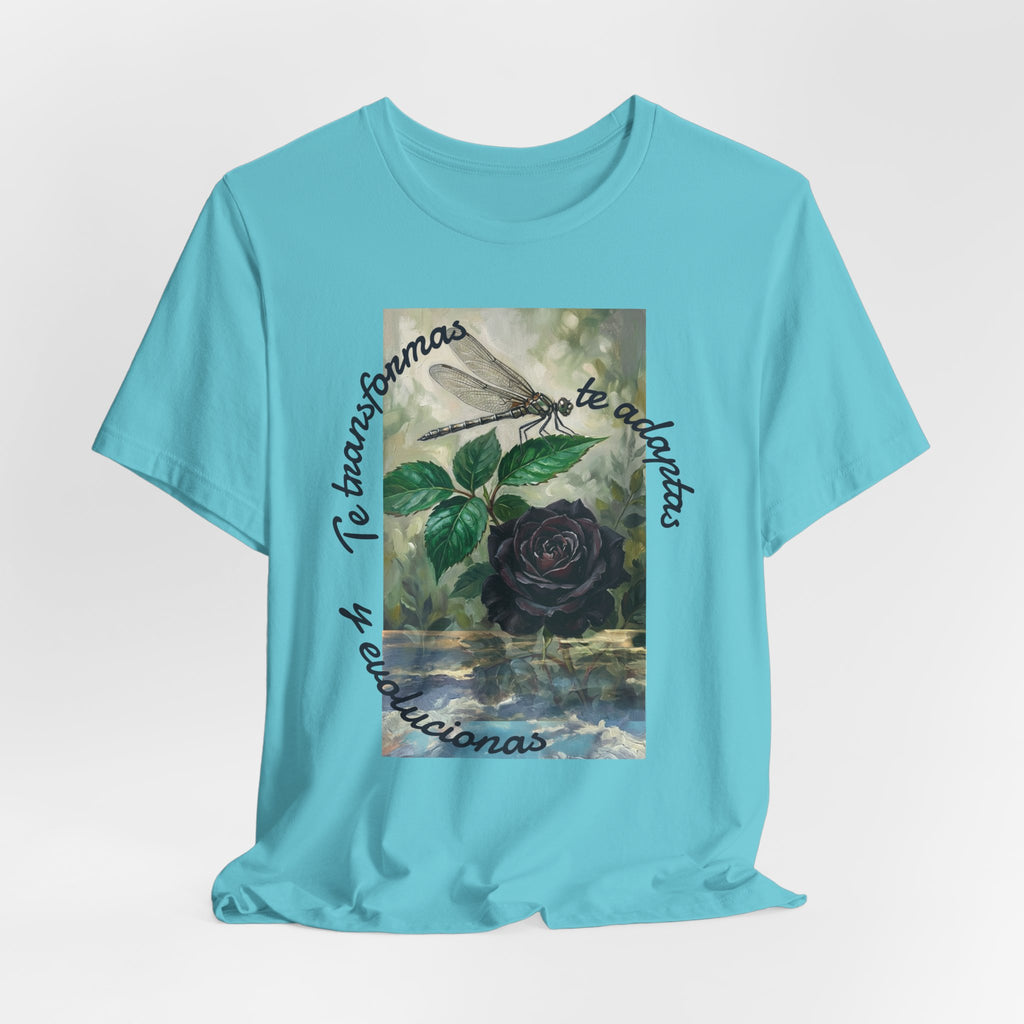T‑Shirt — Vintage Botanical Dragonfly with Spanish Quote (“Te transformarás, te despertarás y evolucionas”)