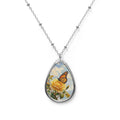 Oval Necklace - Butterfly & Yellow Rose Teardrop Pendant