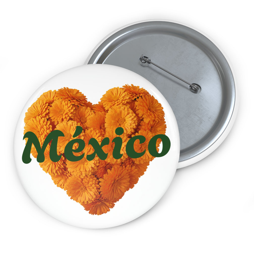 Mexico Marigold Heart Pin Button — Día de Muertos Floral Badge