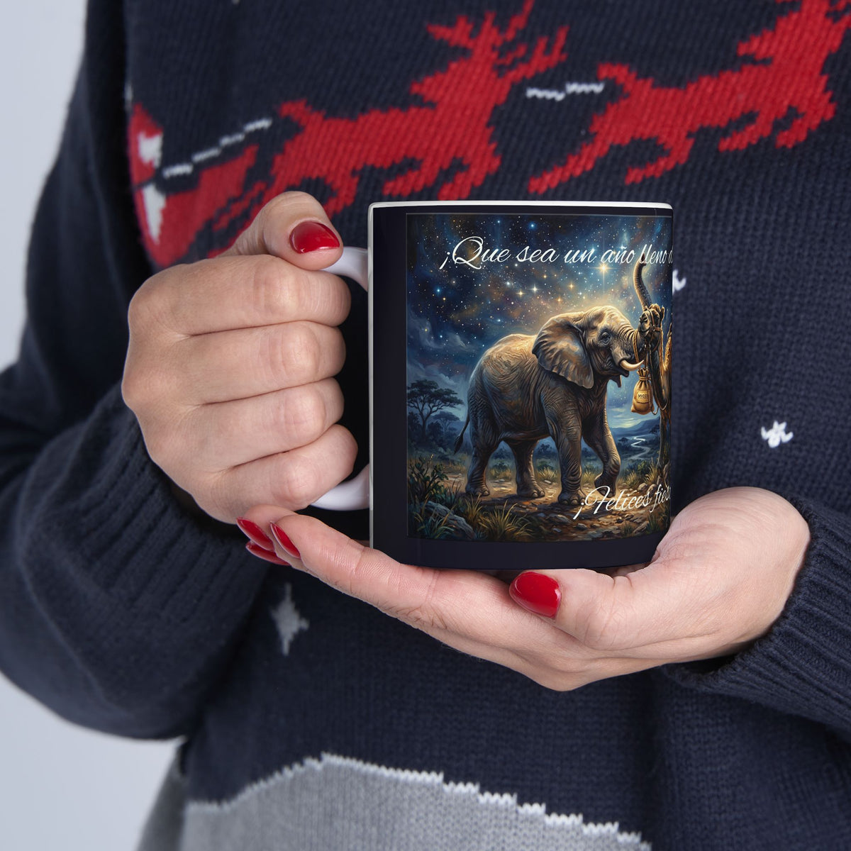 Ceramic Mug — Three Wise Men Nativity Design, "Felices fiestas, bendecidas" Holiday Coffee Cup