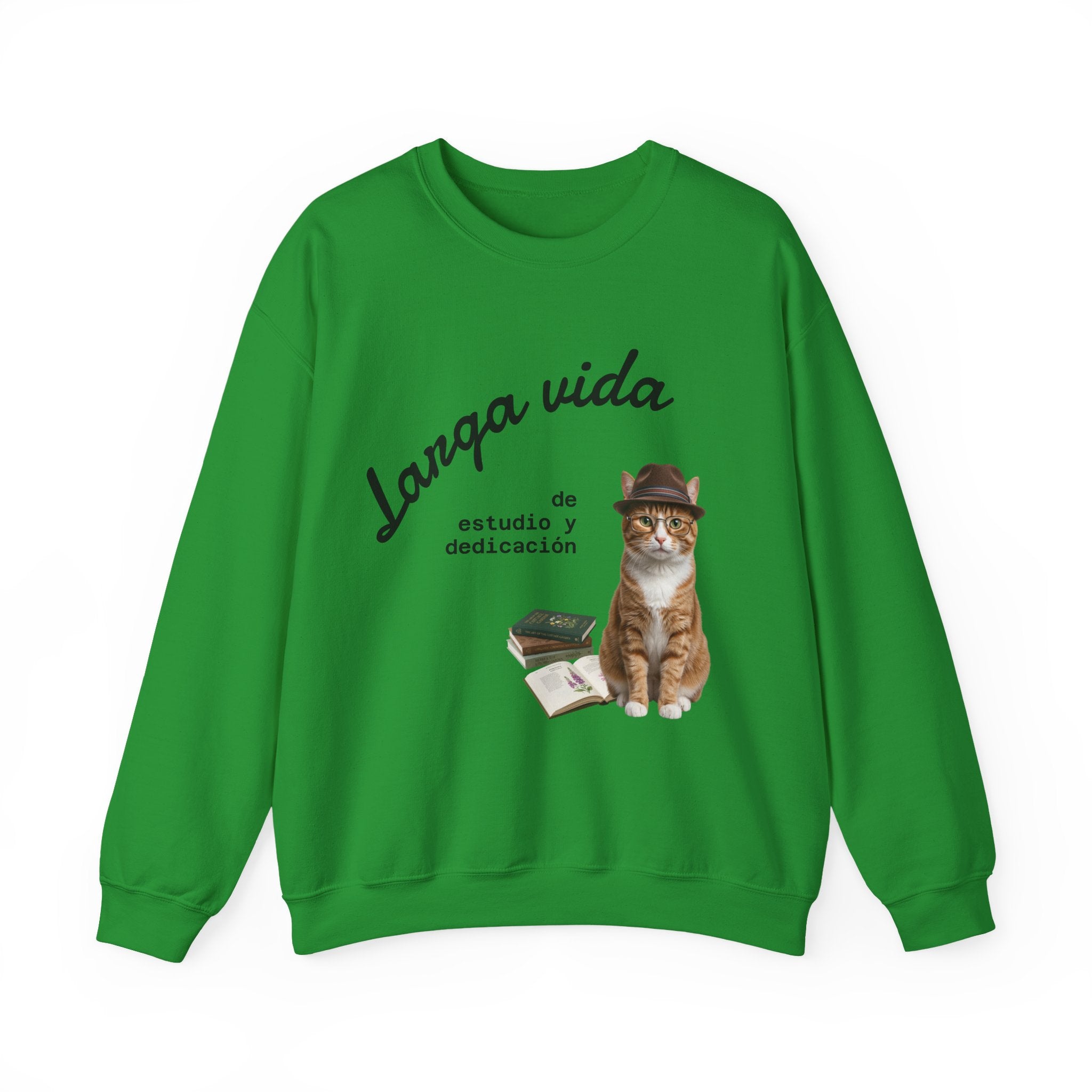 Crewneck Sweatshirt — "Larga vida de estudio y dedicación" Cat Design