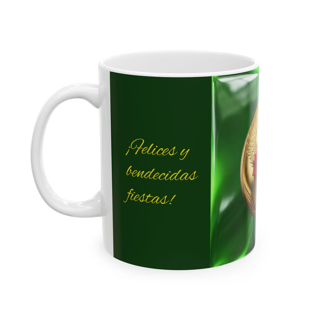 Angel Ornament Ceramic Mug — Green Christmas Angel Mug (11oz/15oz)
