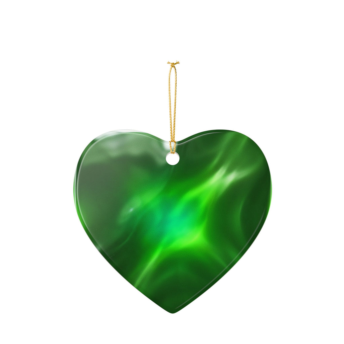 Heart Ornament with Iridescent Glass-Look Bird — Ceramic Holiday Decoration