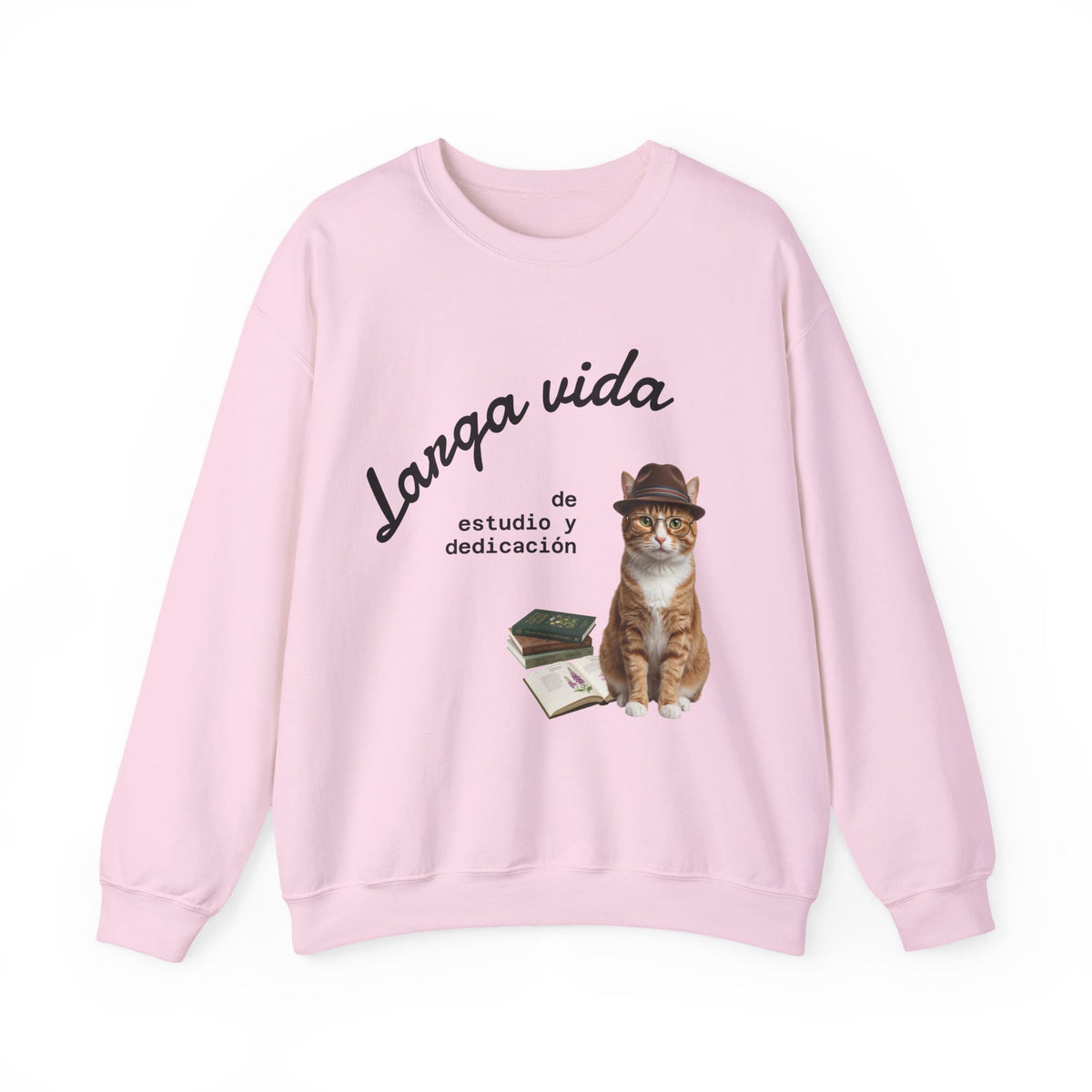 Crewneck Sweatshirt — "Larga vida de estudio y dedicación" Cat Design