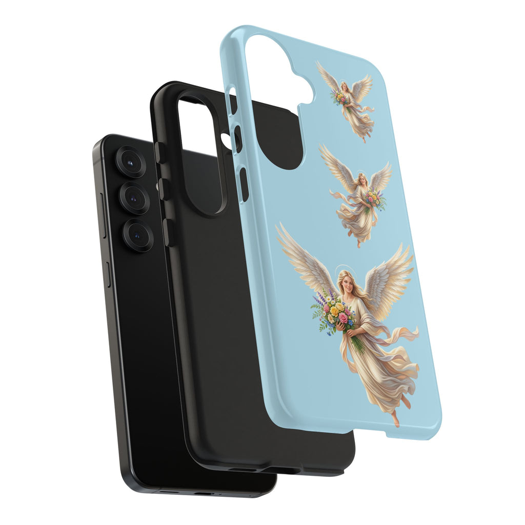 Angel Print Tough Phone Case — Vintage Cherub Guardian on Sky Blue