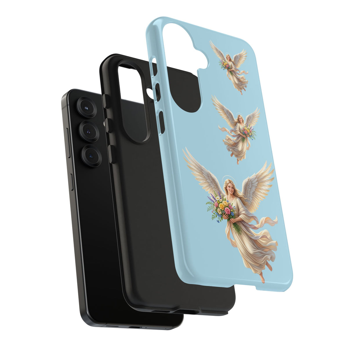 Angel Print Tough Phone Case — Vintage Cherub Guardian on Sky Blue