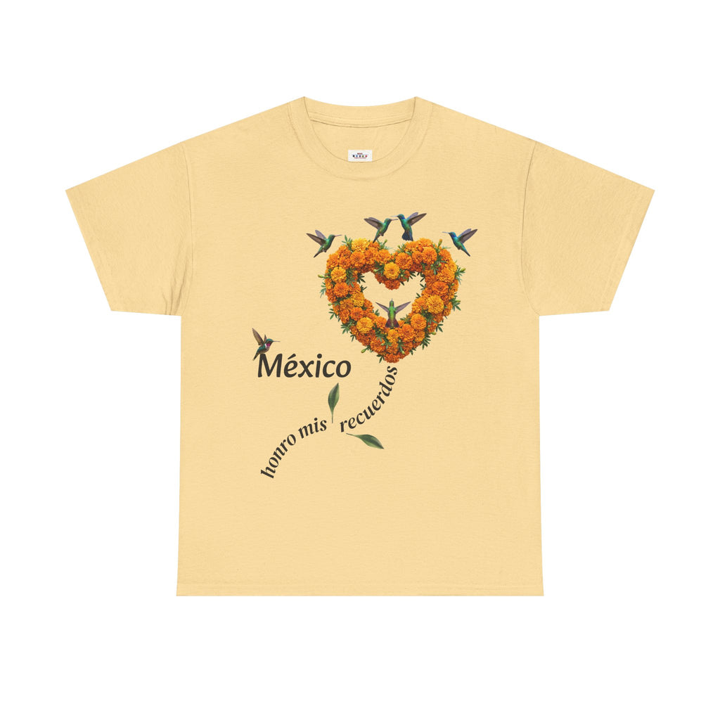 Mexico Marigold Heart T-Shirt – "tomo mis recuerdos" Día de Muertos Tribute