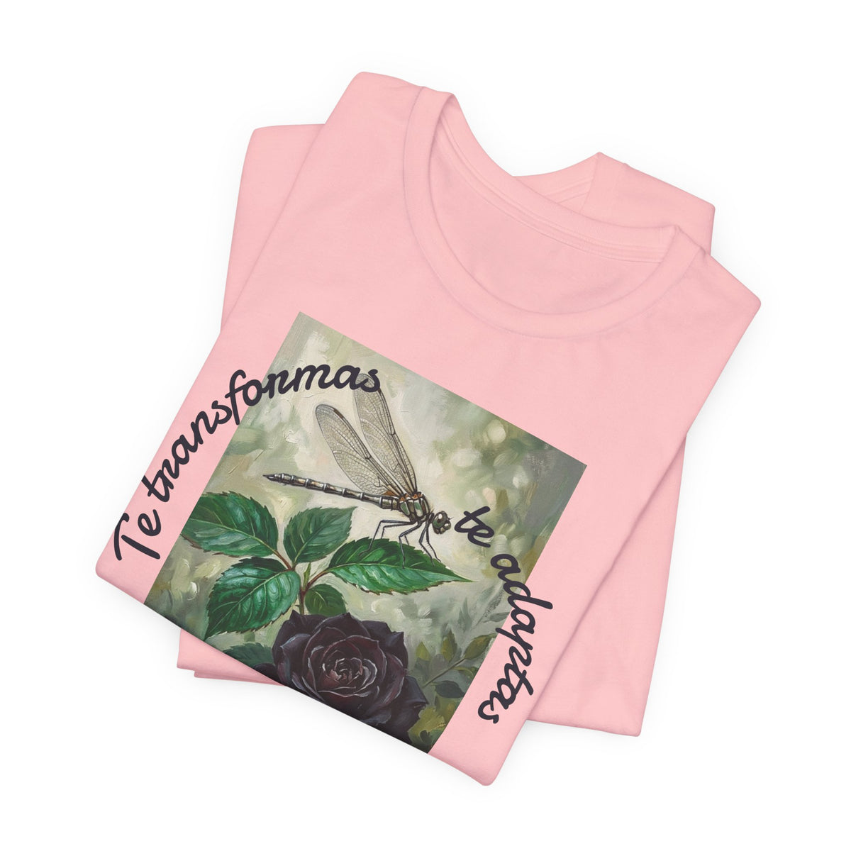 T‑Shirt — Vintage Botanical Dragonfly with Spanish Quote (“Te transformarás, te despertarás y evolucionas”)