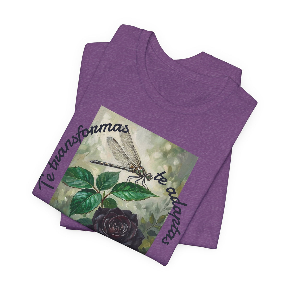 T‑Shirt — Vintage Botanical Dragonfly with Spanish Quote (“Te transformarás, te despertarás y evolucionas”)