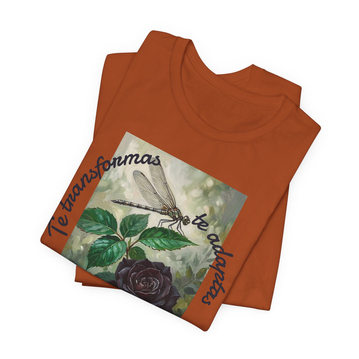 T‑Shirt — Vintage Botanical Dragonfly with Spanish Quote (“Te transformarás, te despertarás y evolucionas”)