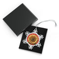 Pewter Snowflake Ornament with Sunflower Medallion – Holiday Christmas Tree Decoration