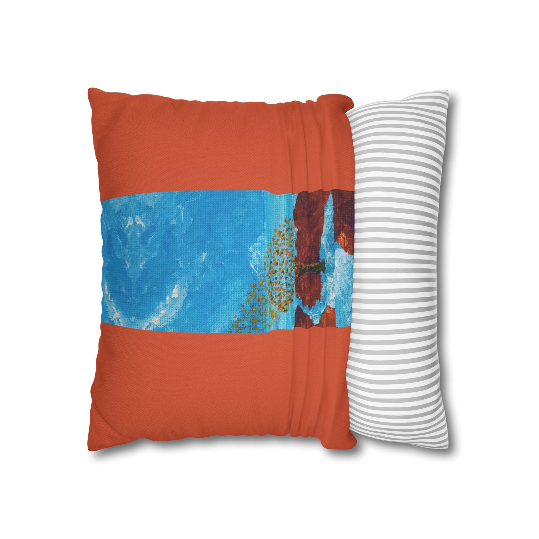 Solo Funda, no incluye relleno.  Accent Pillow with Blue Abstract Tree Panel — Decorative Square Pillowcase