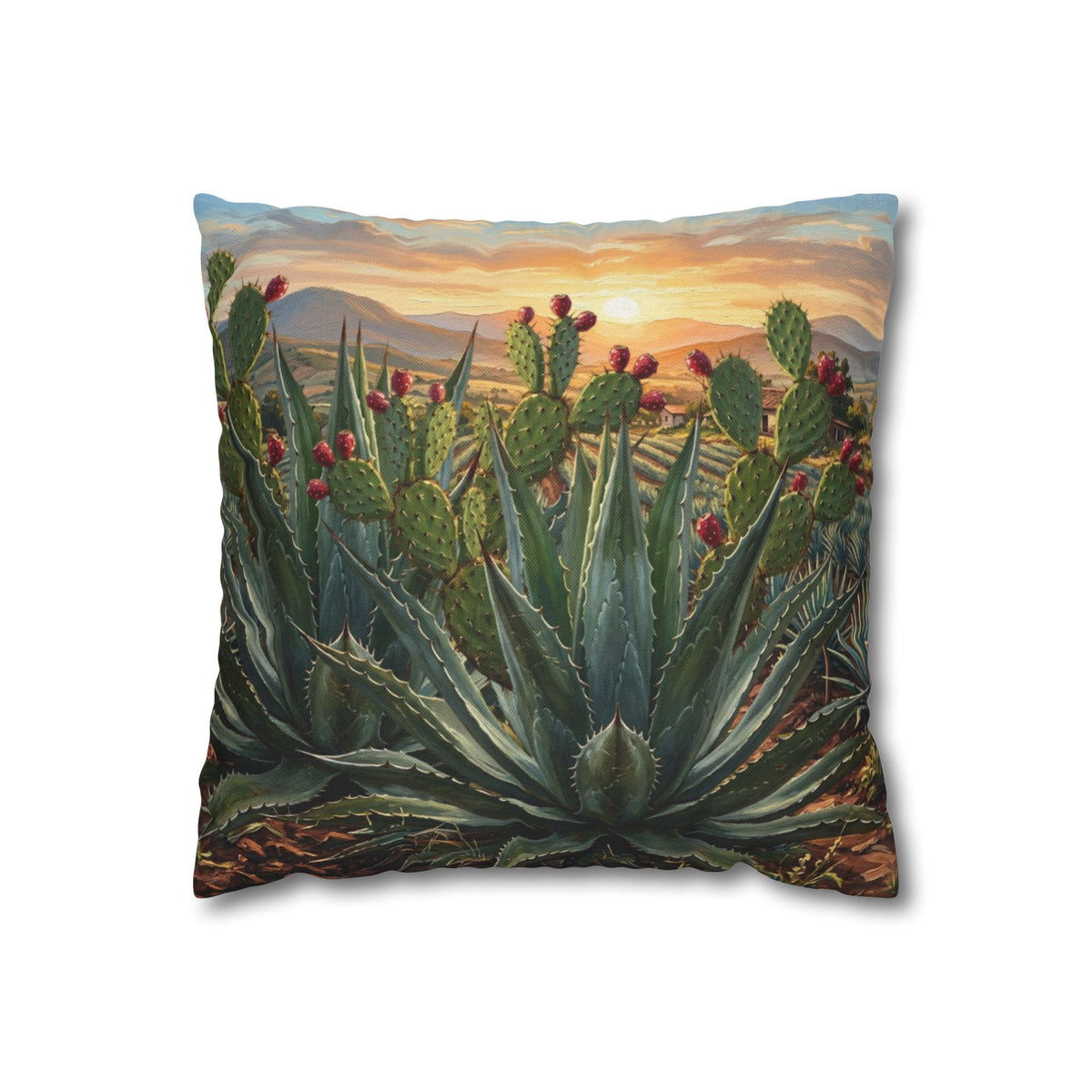 Solo funda, no incluye relleno.  Desert Sunrise Cactus Pillowcase — Southwestern Agave & Prickly Pear Throw Pillow Cover