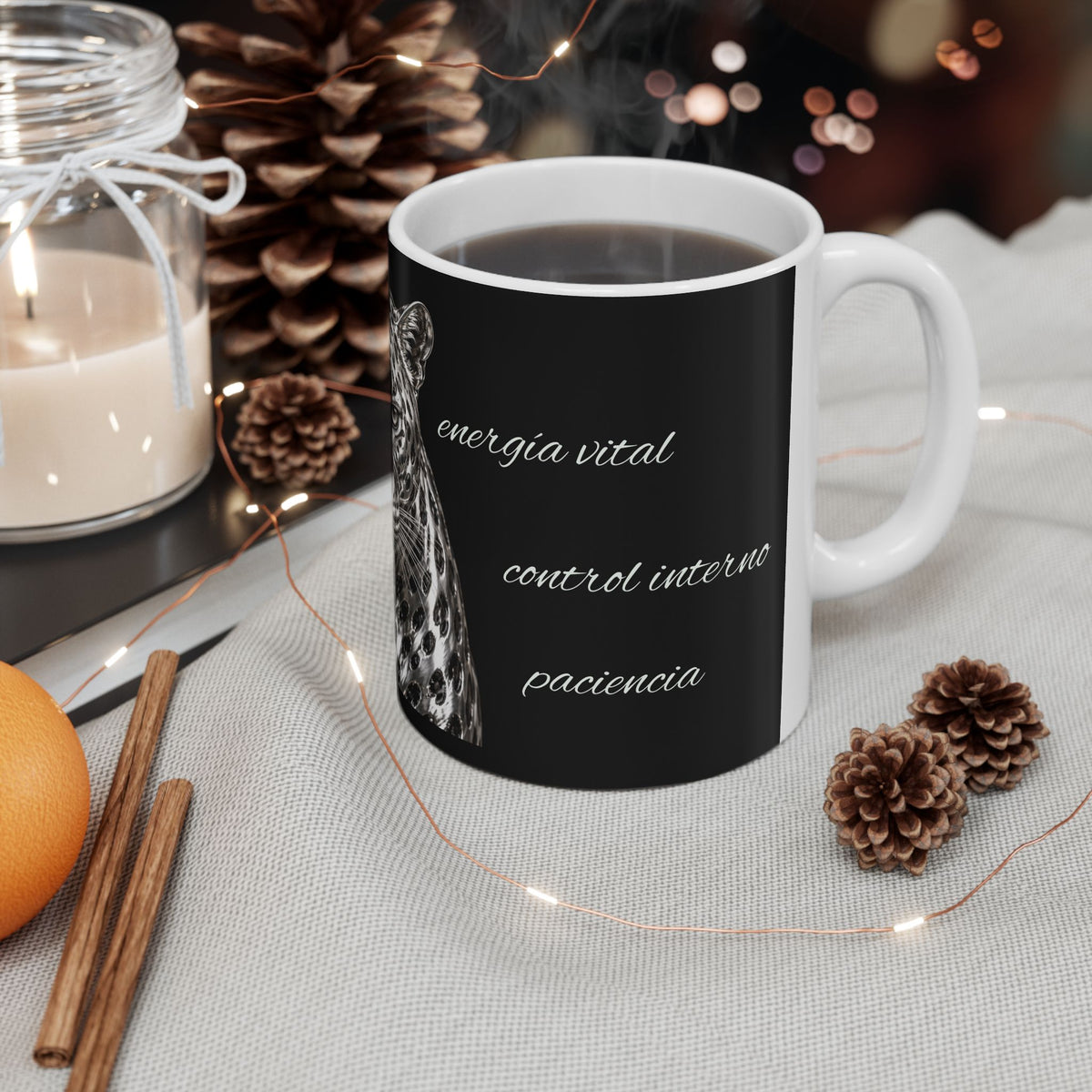 Leopard Portrait Ceramic Mug — Black Wildlife Coffee Cup (11oz & 15oz)