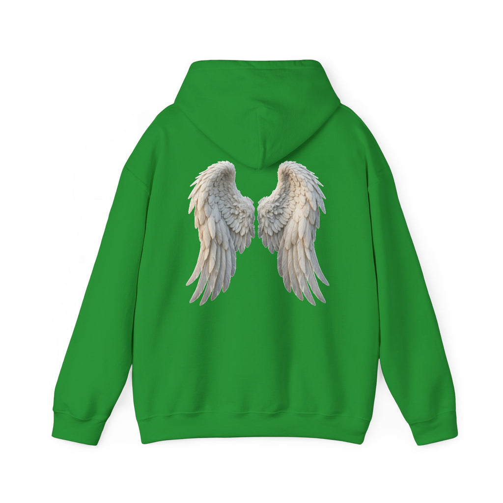 Angel Wings Hoodie — Soft White Back Graphic, Spiritual & Memorial Gift