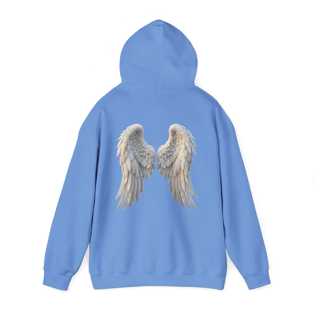 Angel Wings Hoodie — Soft White Back Graphic, Spiritual & Memorial Gift