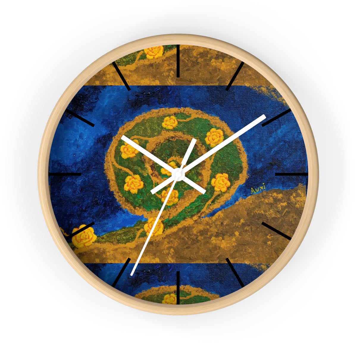 Botanical Mandala Wall Clock — Floral Blue & Gold Decorative Clock