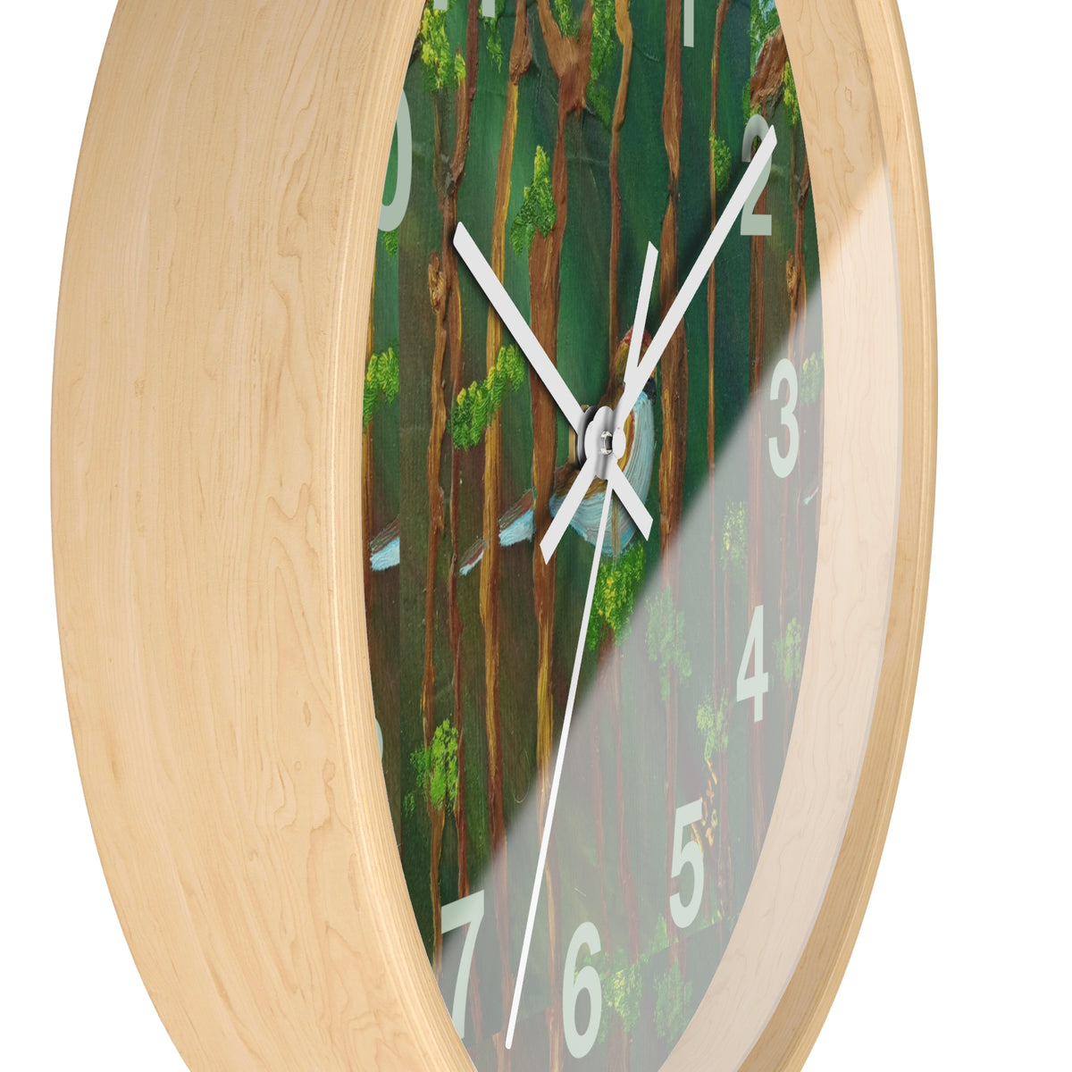 Forest Bird Wall Clock — Nature-Inspired Pine Tree Timepiece with Blue Jay Artwork