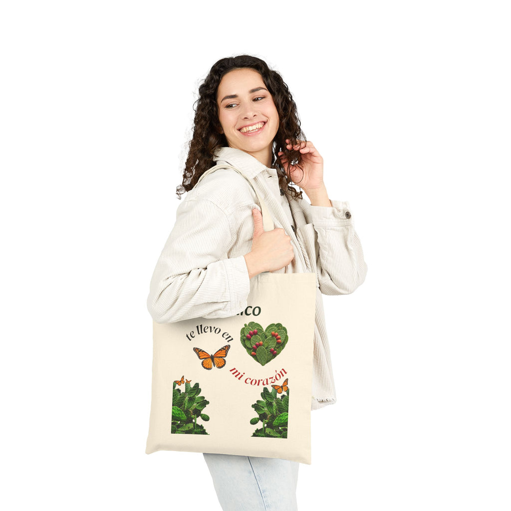Mexico Heart Tote Bag — "México te llevo en mi corazón" Canvas Tote