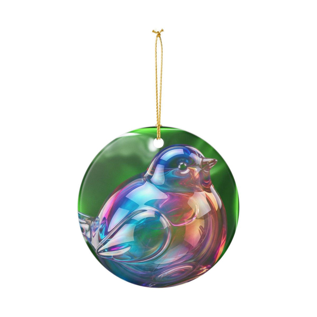 Heart Ornament with Iridescent Glass-Look Bird — Ceramic Holiday Decoration