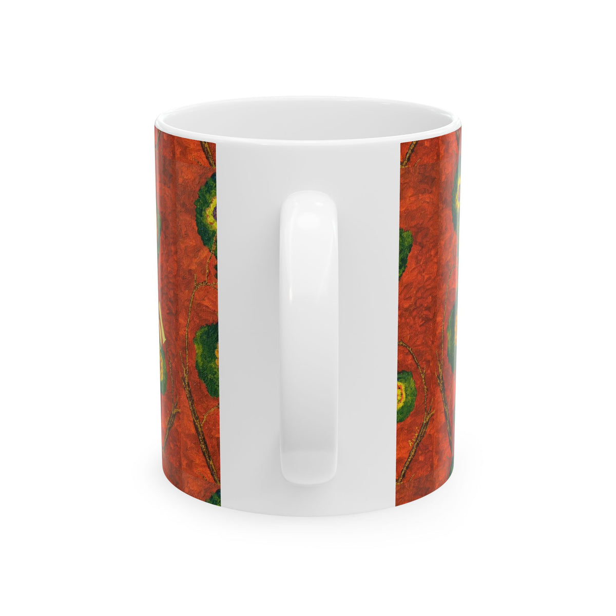 Spanish Floral Art Ceramic Mug – “bajo el sol” Red Cactus Design (11oz/15oz)
