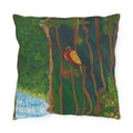 Outdoor Pillow — Hand-Painted Forest Bird Design