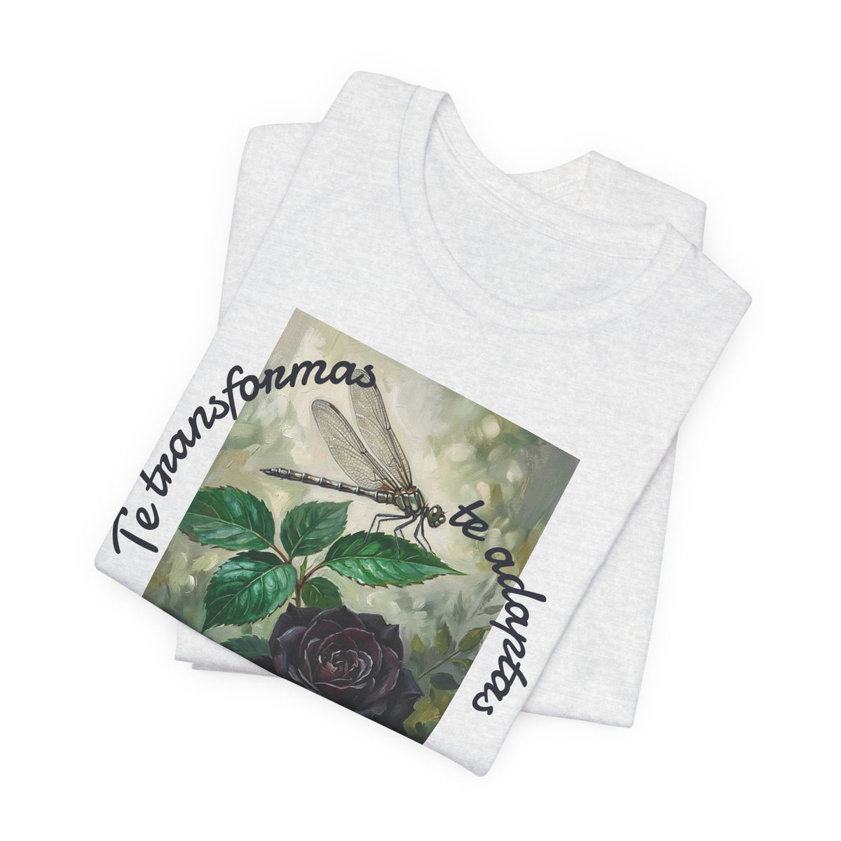 T‑Shirt — Vintage Botanical Dragonfly with Spanish Quote (“Te transformarás, te despertarás y evolucionas”)