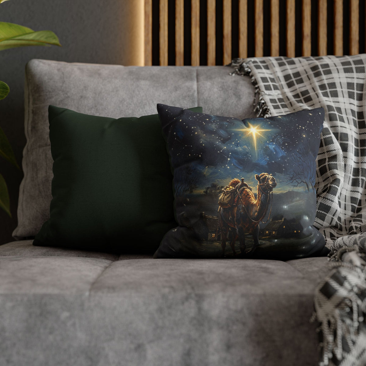 Copy of White Horse Nativity Star Pillowcase — Decorative Square Throw Pillow