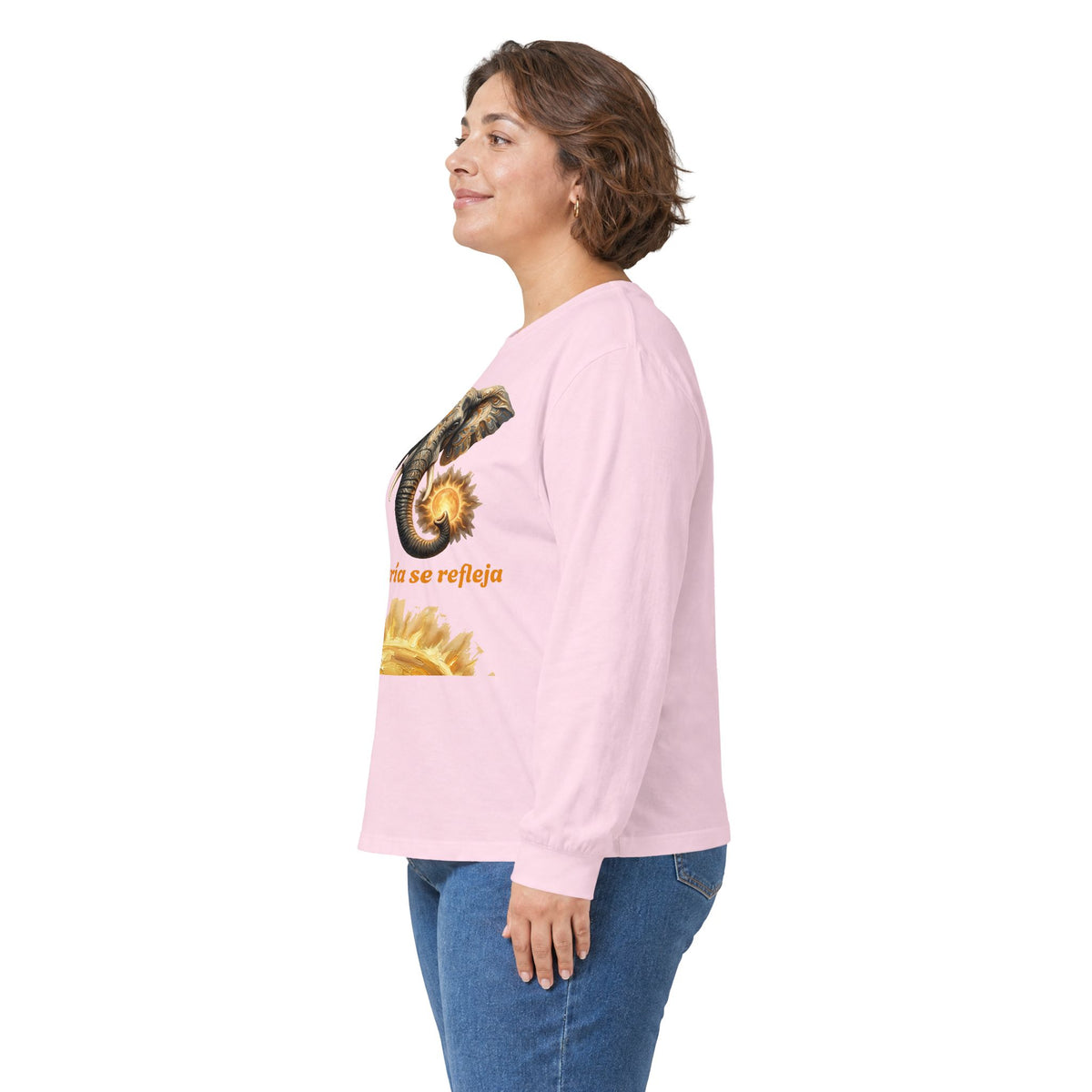 Elephant & Sun Long Sleeve Tee — "la sabiduría se refleja" Inspirational Graphic Shirt