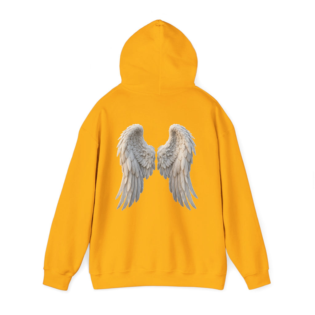 Angel Wings Hoodie — Soft White Back Graphic, Spiritual & Memorial Gift