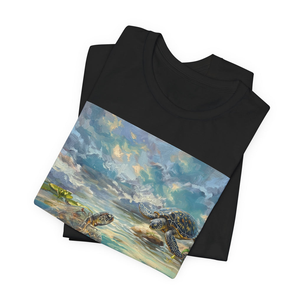 Sea Turtle Beach Art T-Shirt – Coastal Ocean Wave Graphic Tee