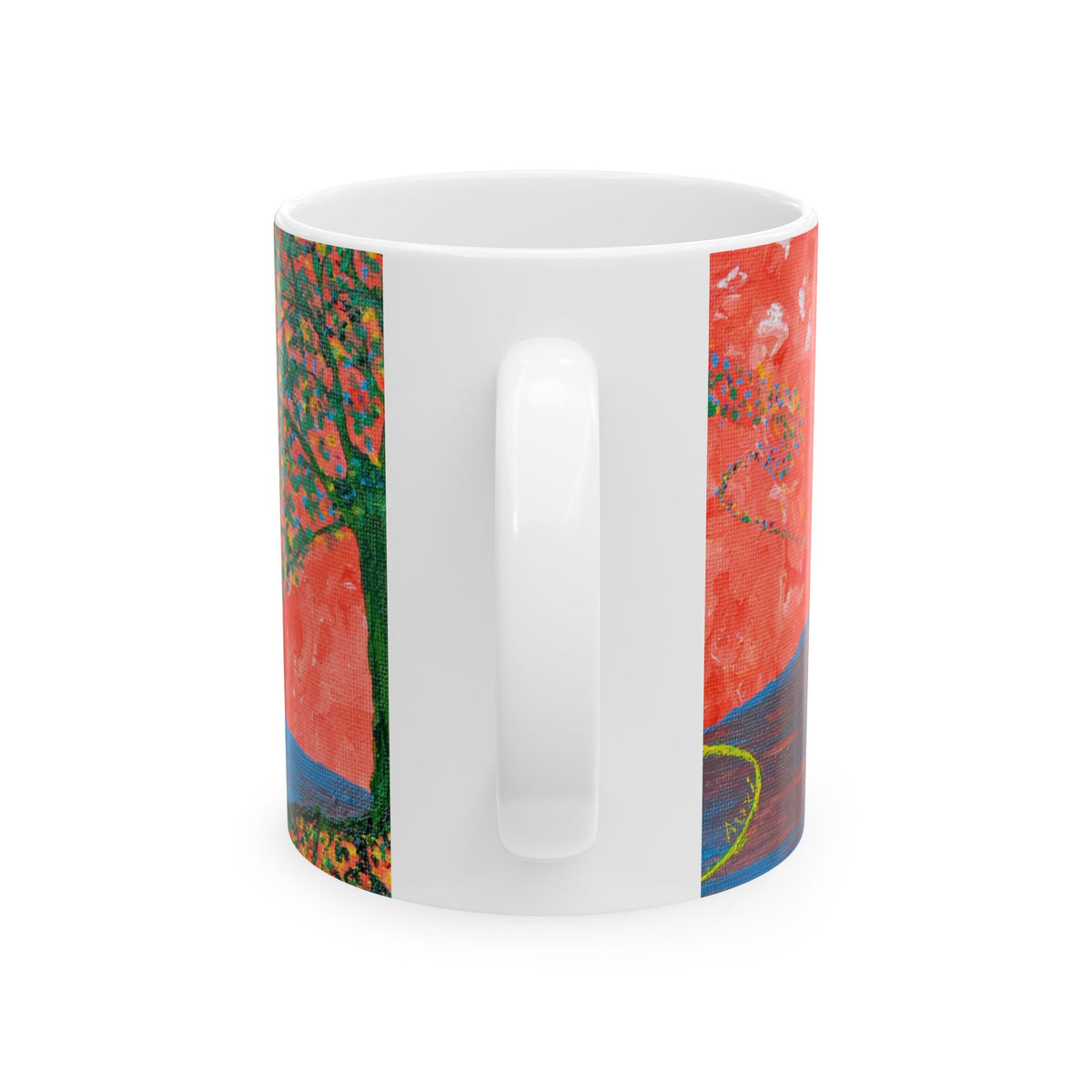 Artistic Sunset Ceramic Mug — Red Landscape with Tree & Lone Figure (11oz/15oz)