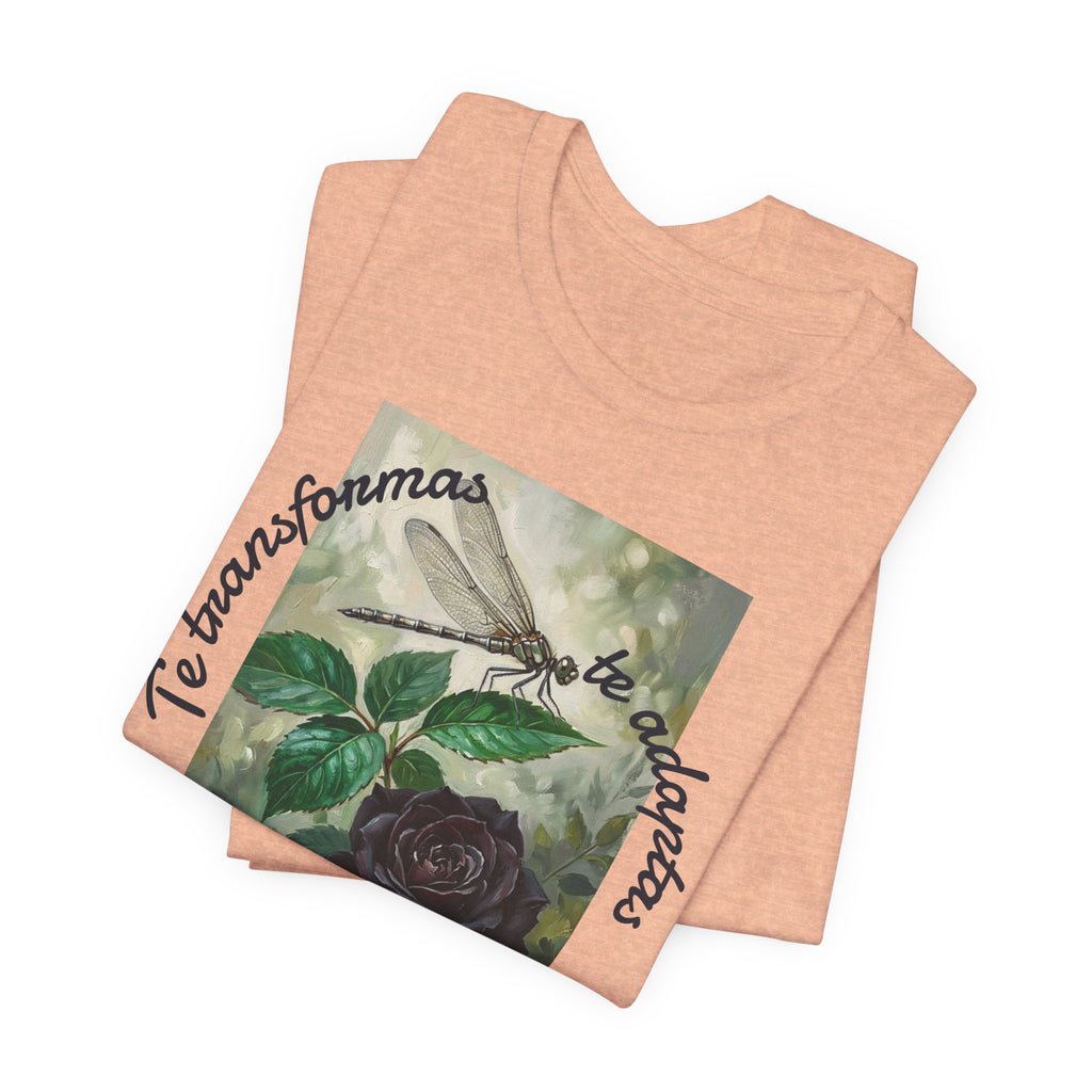 T‑Shirt — Vintage Botanical Dragonfly with Spanish Quote (“Te transformarás, te despertarás y evolucionas”)