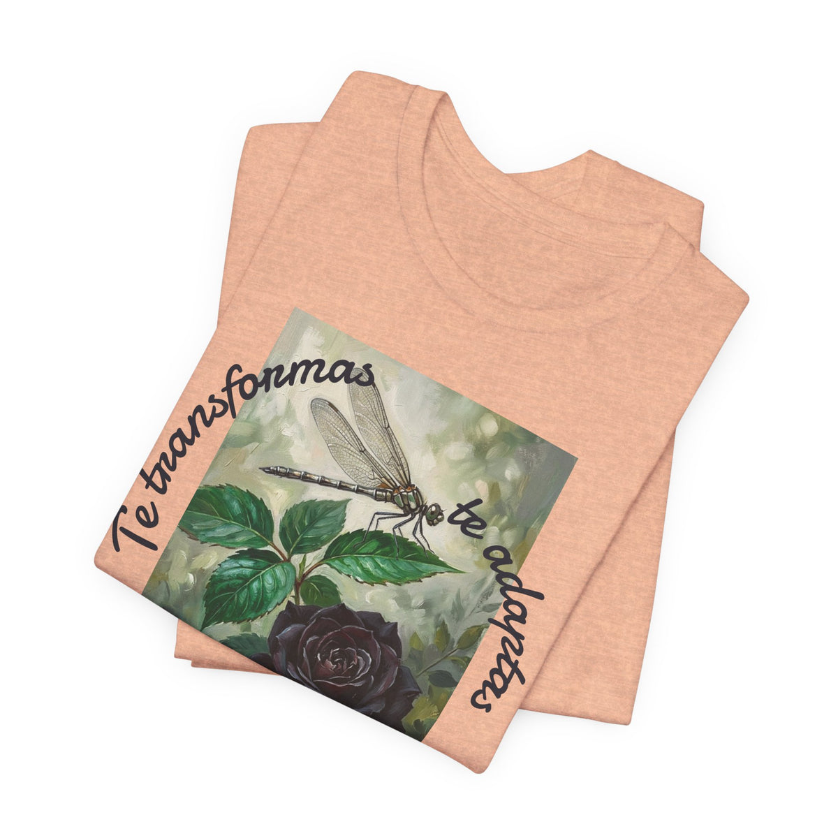T‑Shirt — Vintage Botanical Dragonfly with Spanish Quote (“Te transformarás, te despertarás y evolucionas”)