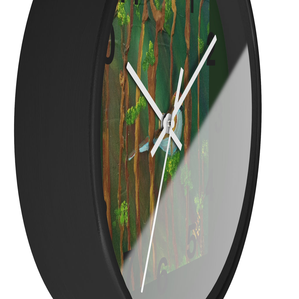 Forest Bird Wall Clock — Nature-Inspired Pine Tree Timepiece with Blue Jay Artwork