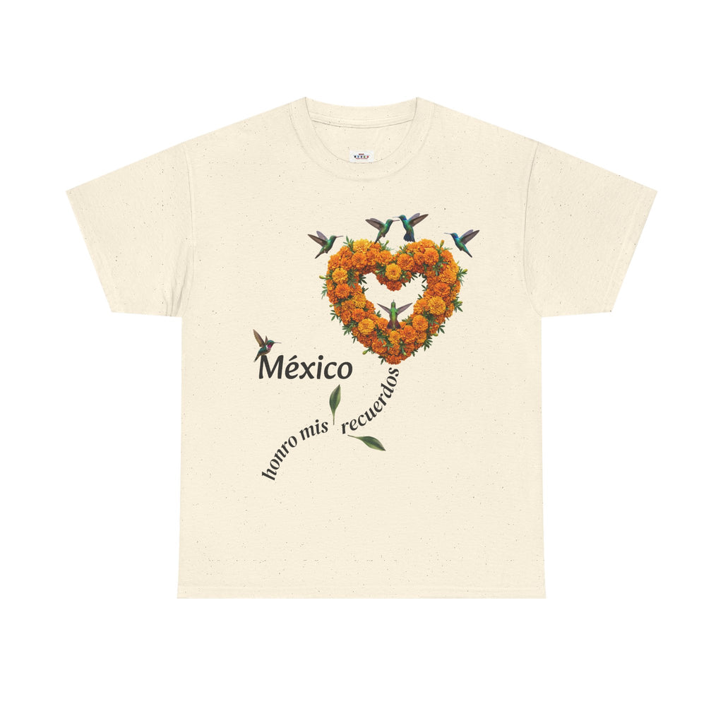 Mexico Marigold Heart T-Shirt – "tomo mis recuerdos" Día de Muertos Tribute