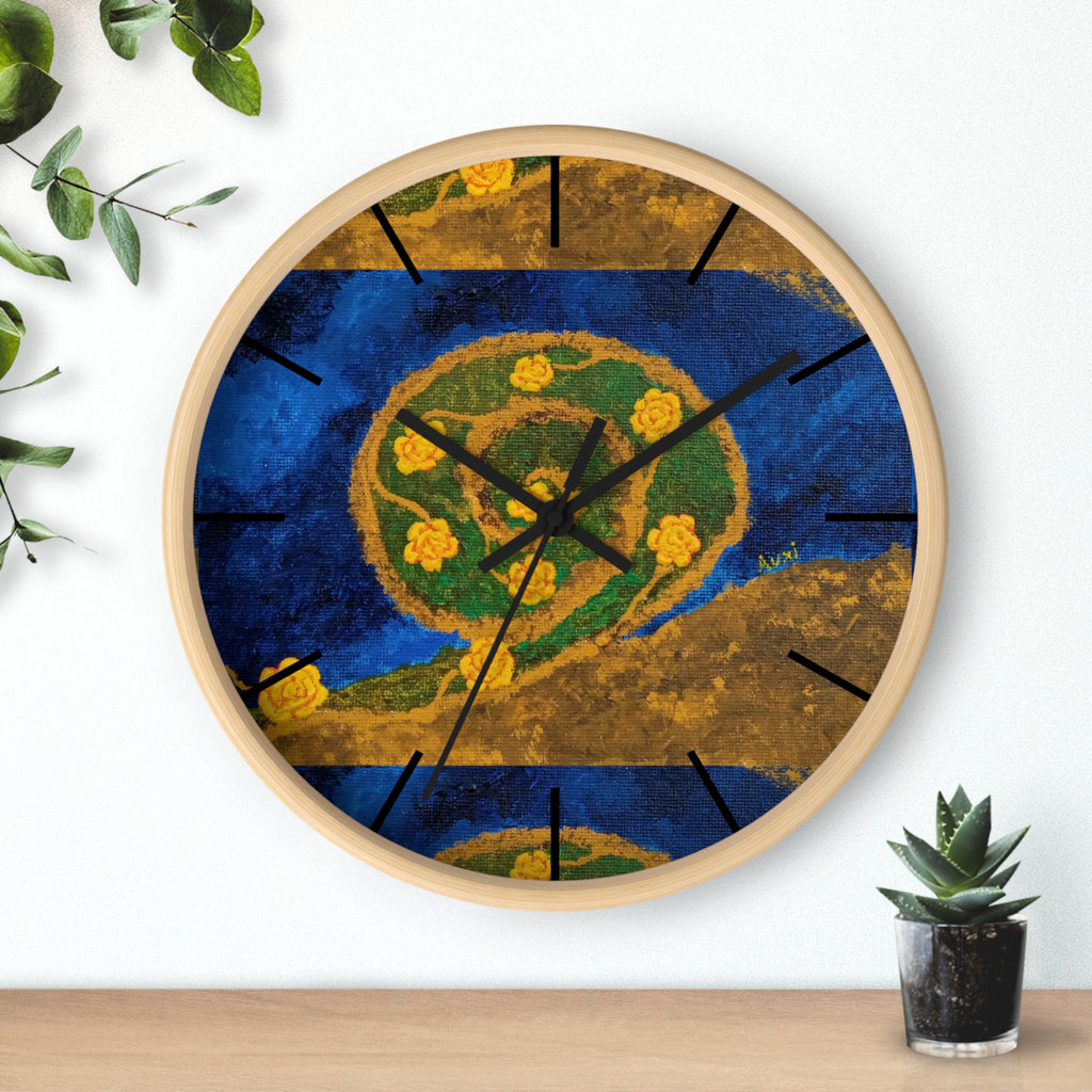 Botanical Mandala Wall Clock — Floral Blue & Gold Decorative Clock