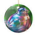 Heart Ornament with Iridescent Glass-Look Bird — Ceramic Holiday Decoration
