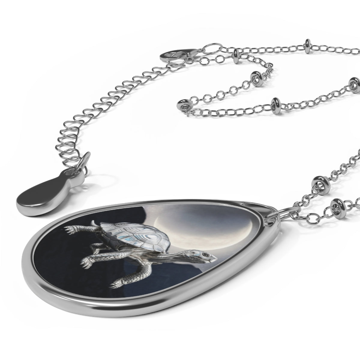 Turtle Moon Oval Necklace — Sterling Teardrop Pendant Jewelry for Nature Lovers & Birthday Gifts