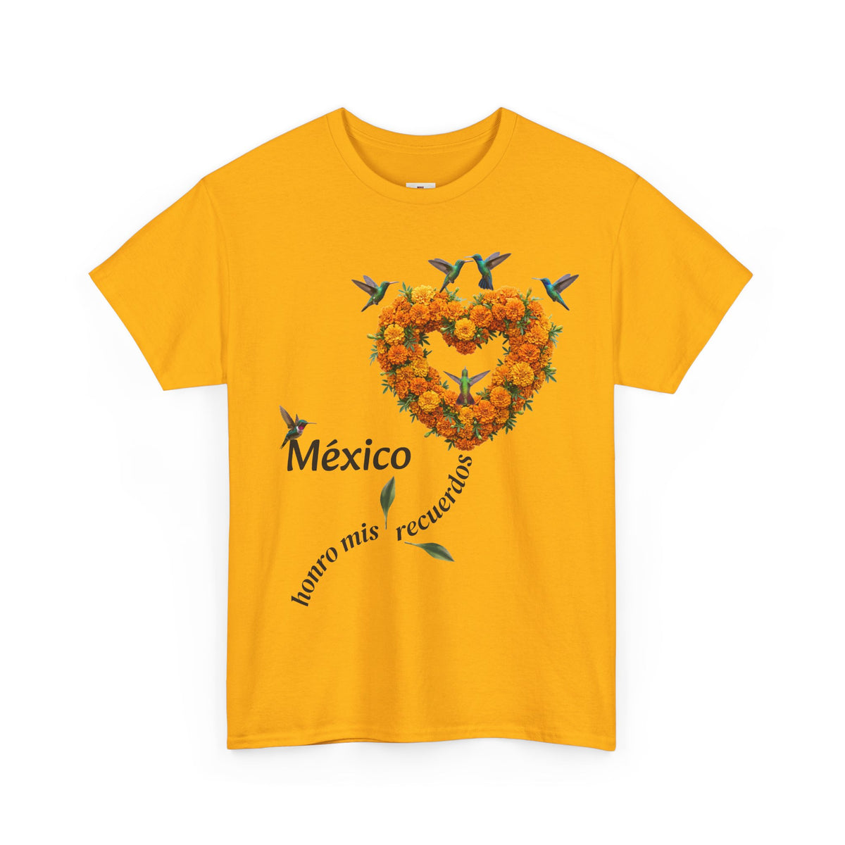 Mexico Marigold Heart T-Shirt – "tomo mis recuerdos" Día de Muertos Tribute
