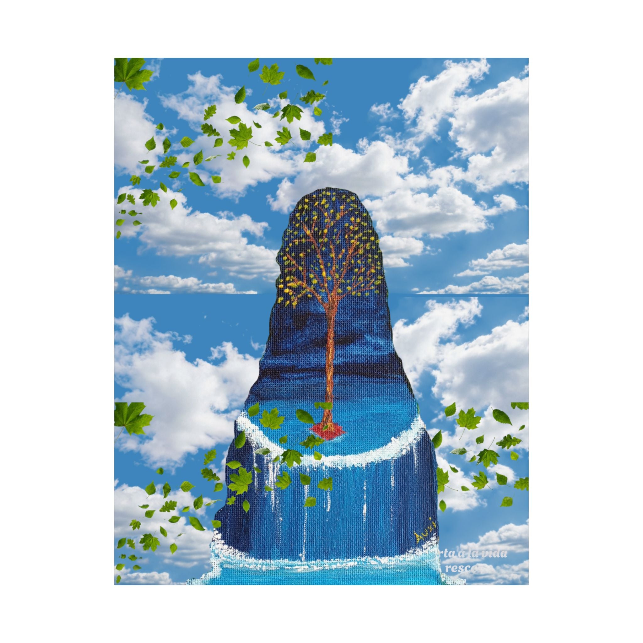 Satin Poster — Surreal Tree Island Art Print