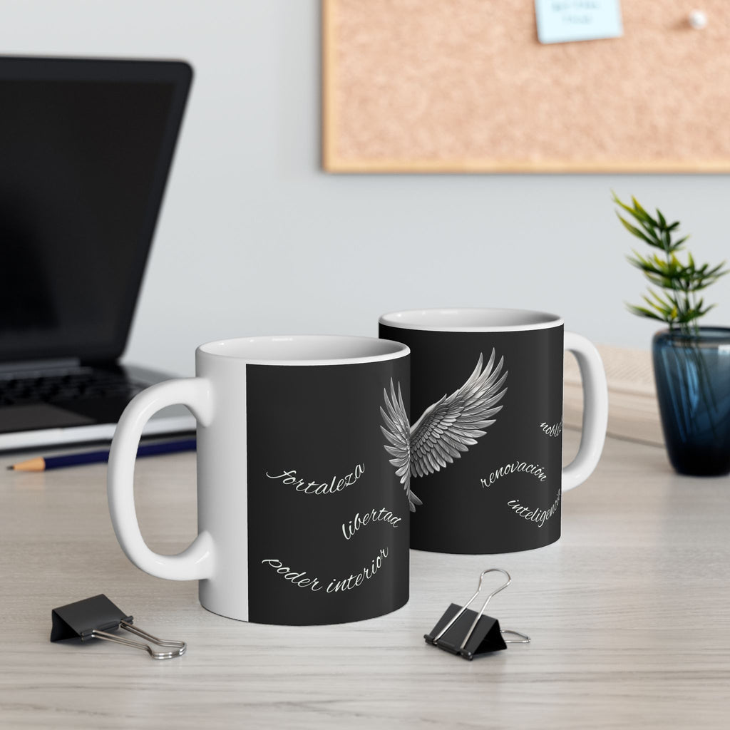 Owl Flight Ceramic Mug — Gothic Black Owl Coffee Cup (11oz, 15oz)