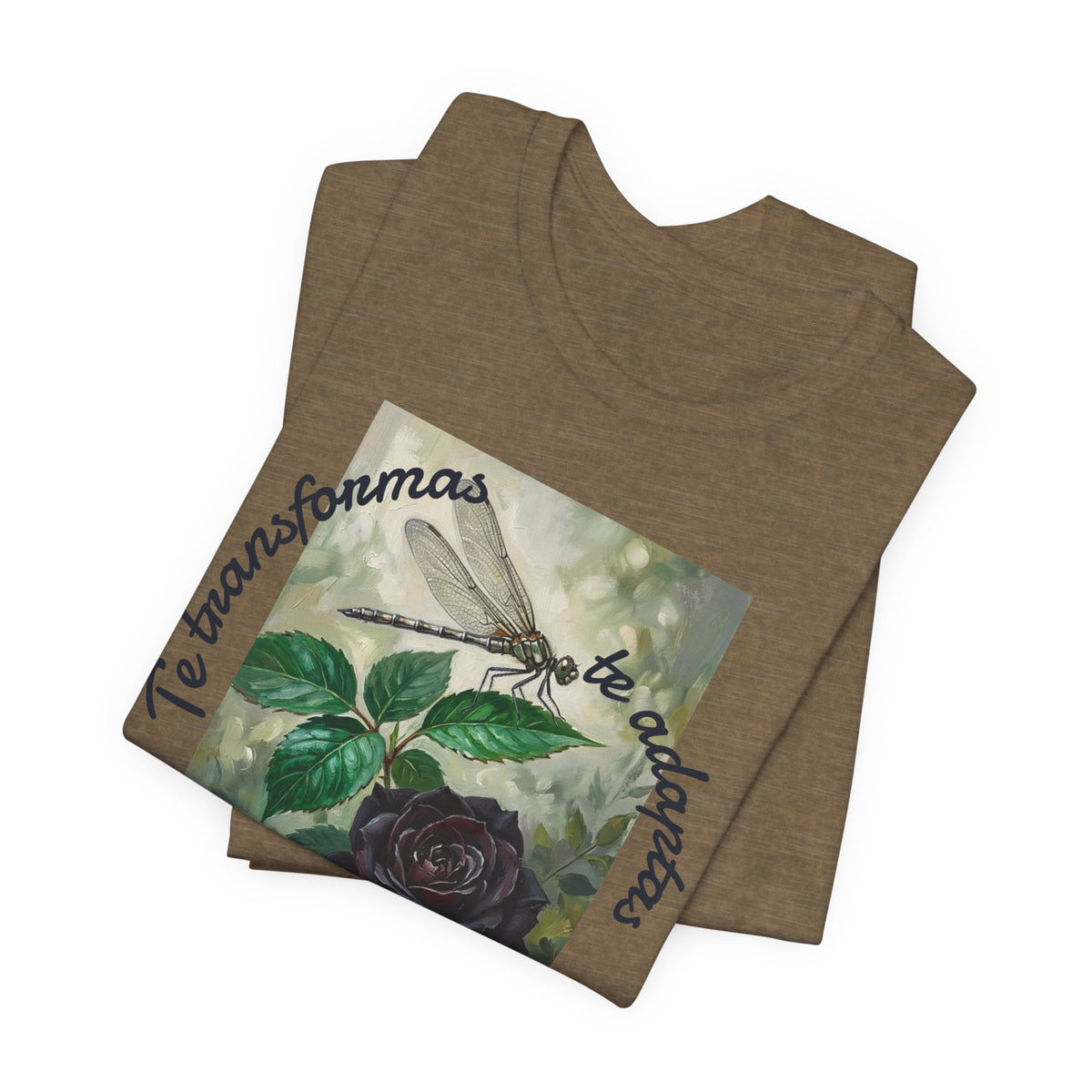 T‑Shirt — Vintage Botanical Dragonfly with Spanish Quote (“Te transformarás, te despertarás y evolucionas”)