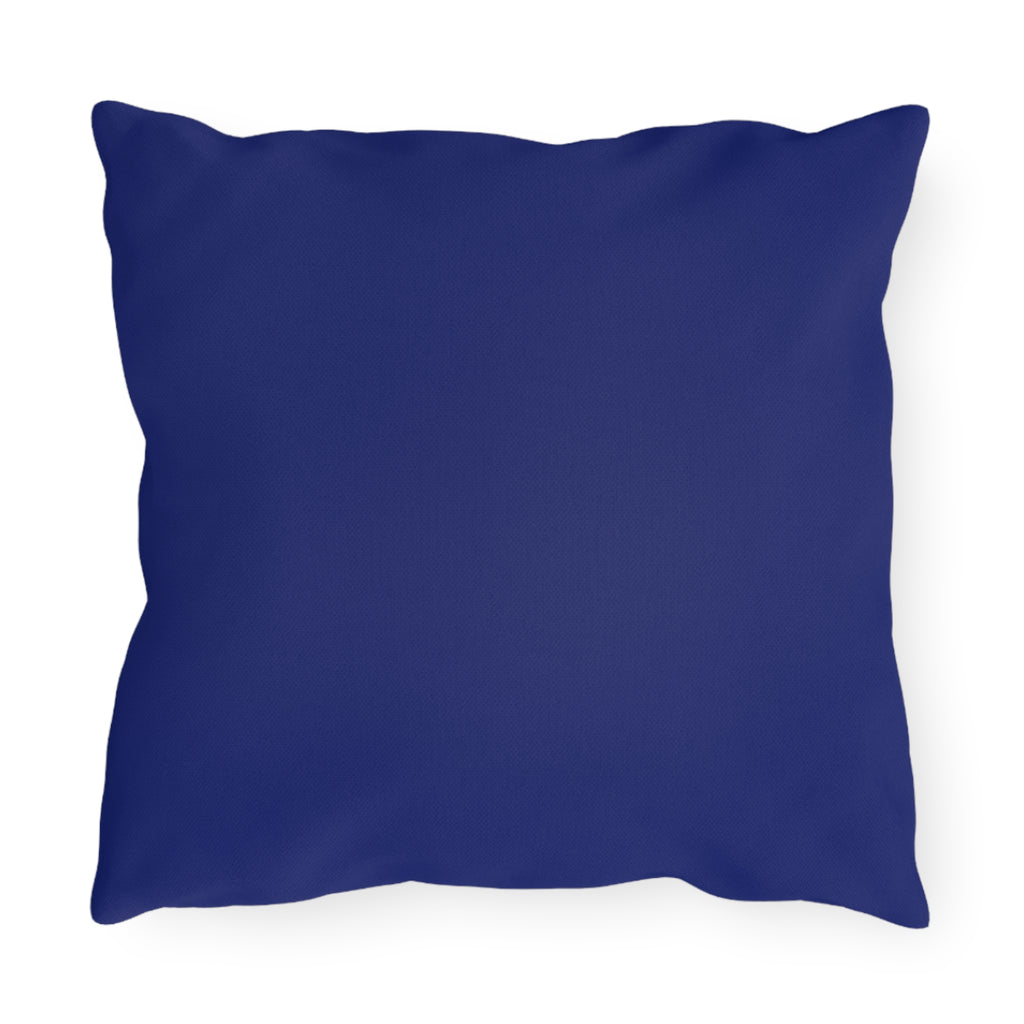 Cojín para exterior. Blue Floral Outdoor Pillow — Hand-Painted Branch & Yellow Blooms Patio Cushion