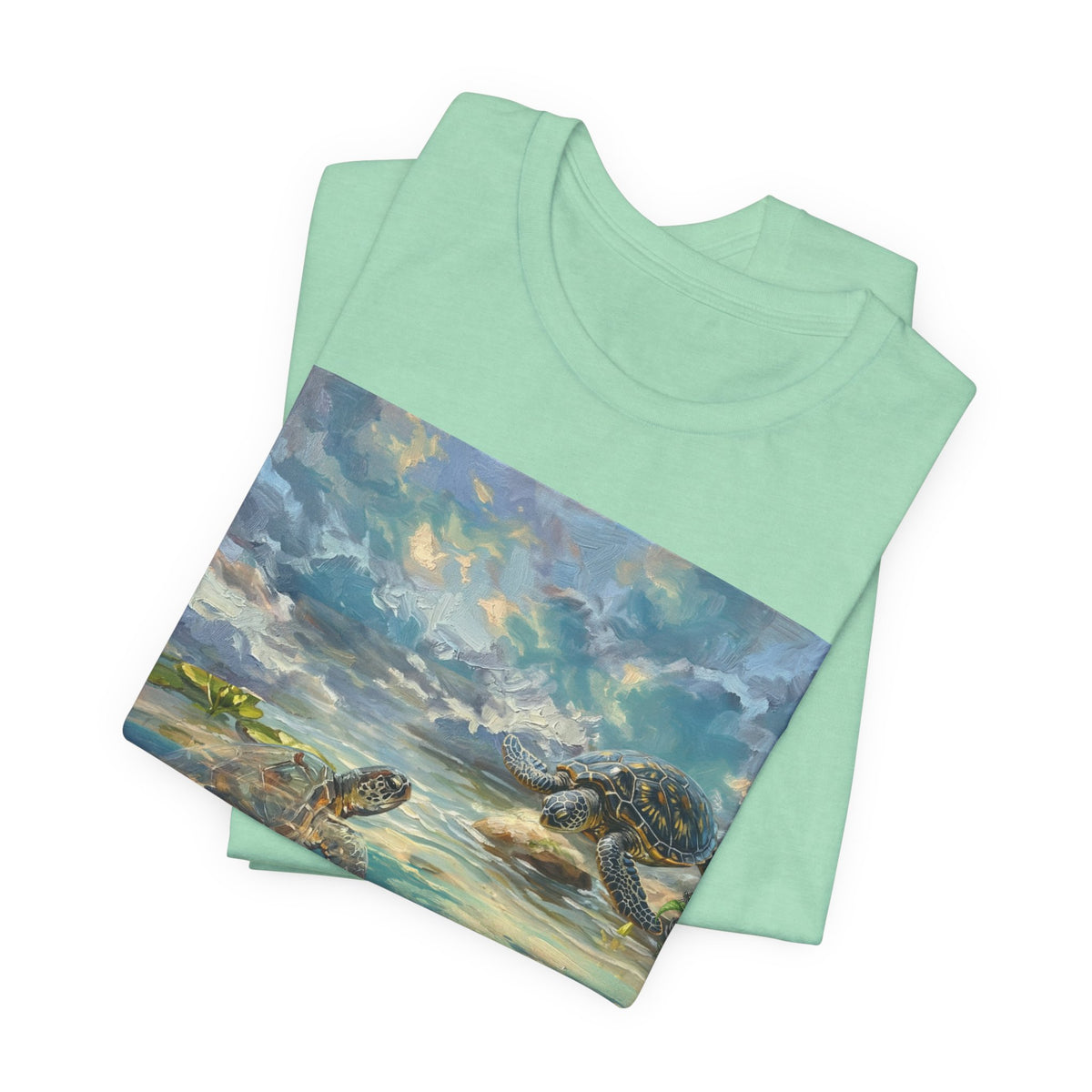 Sea Turtle Beach Art T-Shirt – Coastal Ocean Wave Graphic Tee