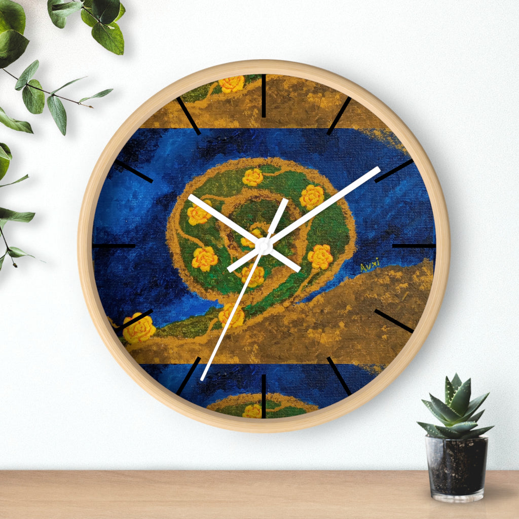 Botanical Mandala Wall Clock — Floral Blue & Gold Decorative Clock